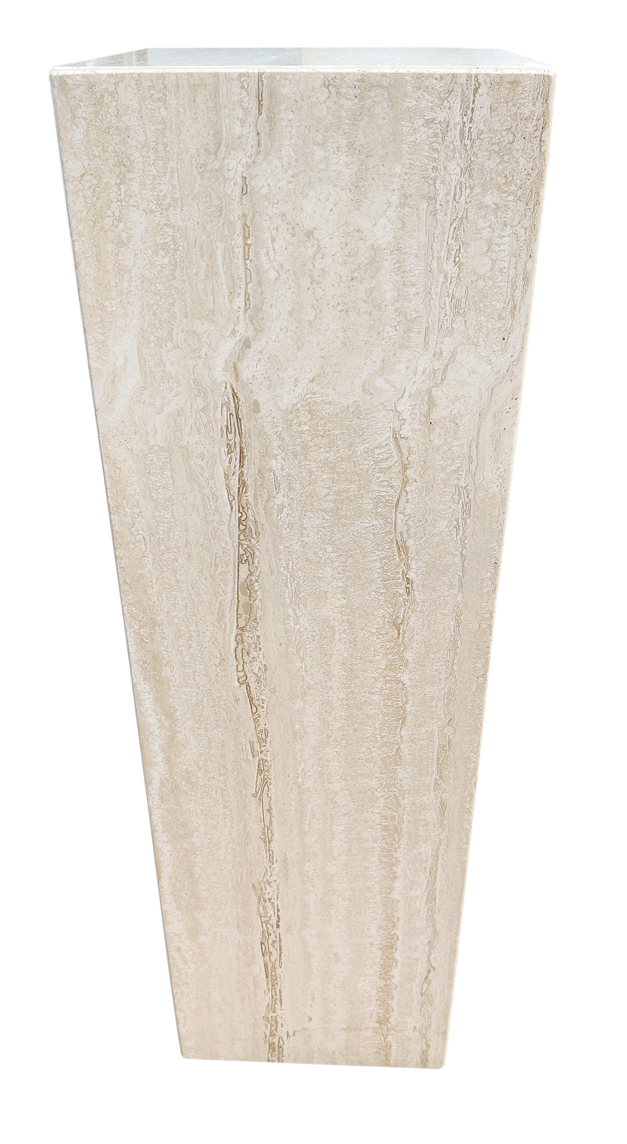 Italian Post-Modern Polished Travertine Marble Pedestal Stand Maurice Villency 1