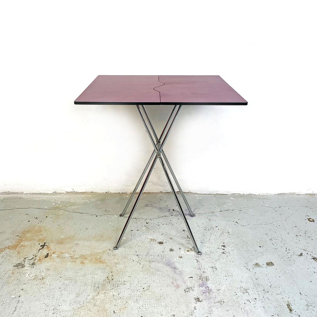 Italian Post Modern Red Wine and Chromed Steel Foldin Table by Zerodisegno 1980s For Sale 7