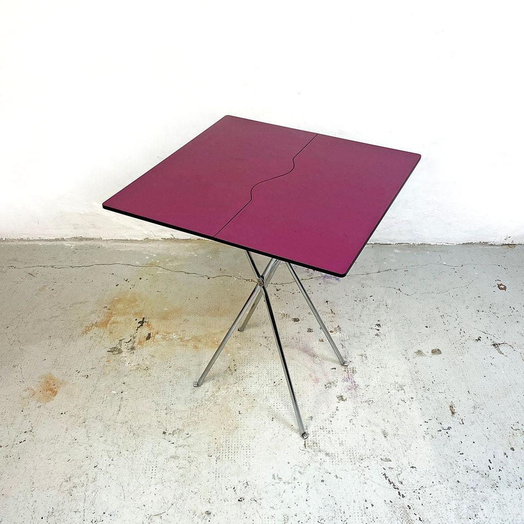 Italian Post Modern Red Wine and Chromed Steel Foldin Table by Zerodisegno 1980s For Sale 8