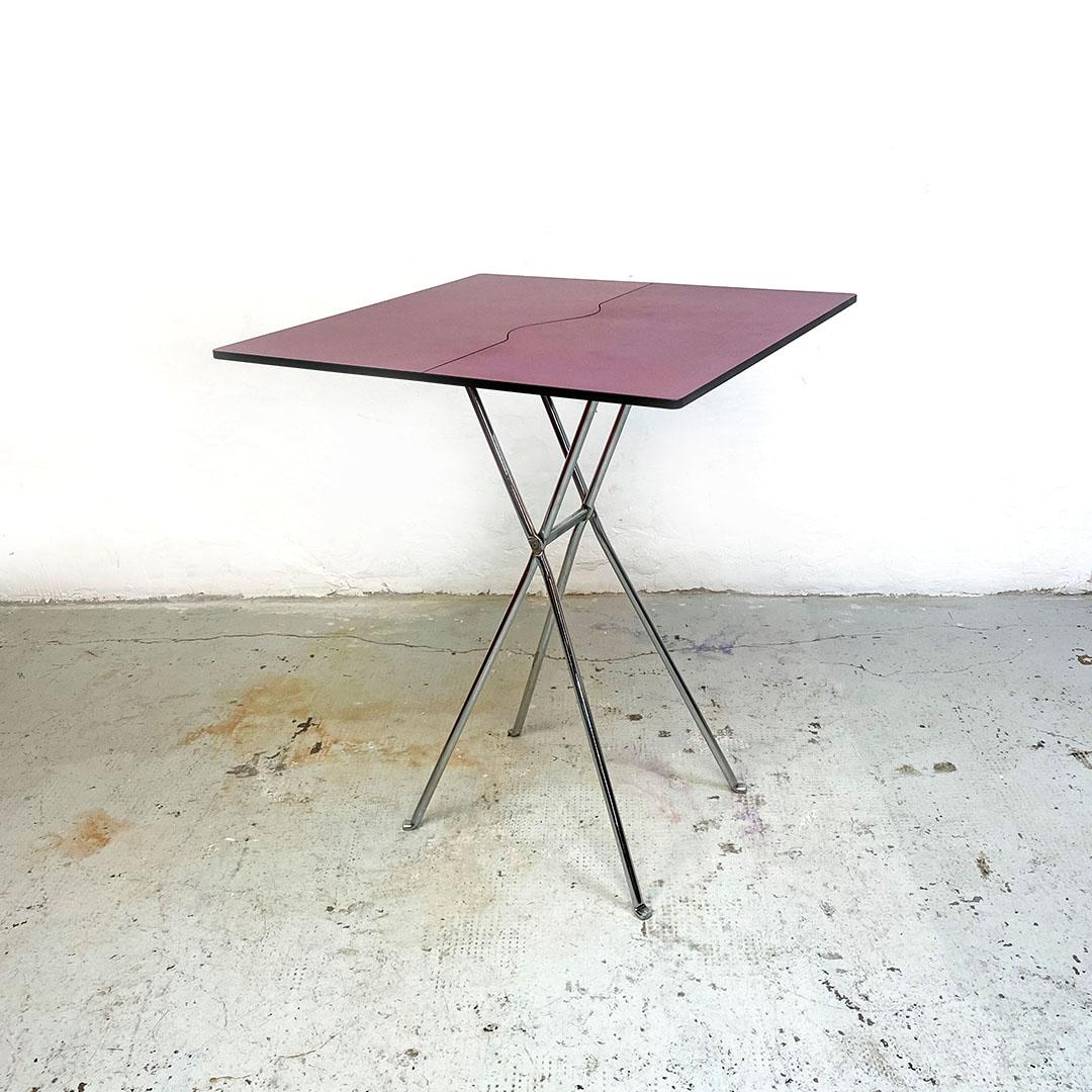 Italian Post Modern Red Wine and Chromed Steel Foldin Table by Zerodisegno 1980s For Sale 9