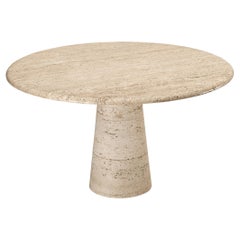 Mesa de comedor redonda italiana postmoderna de travertino