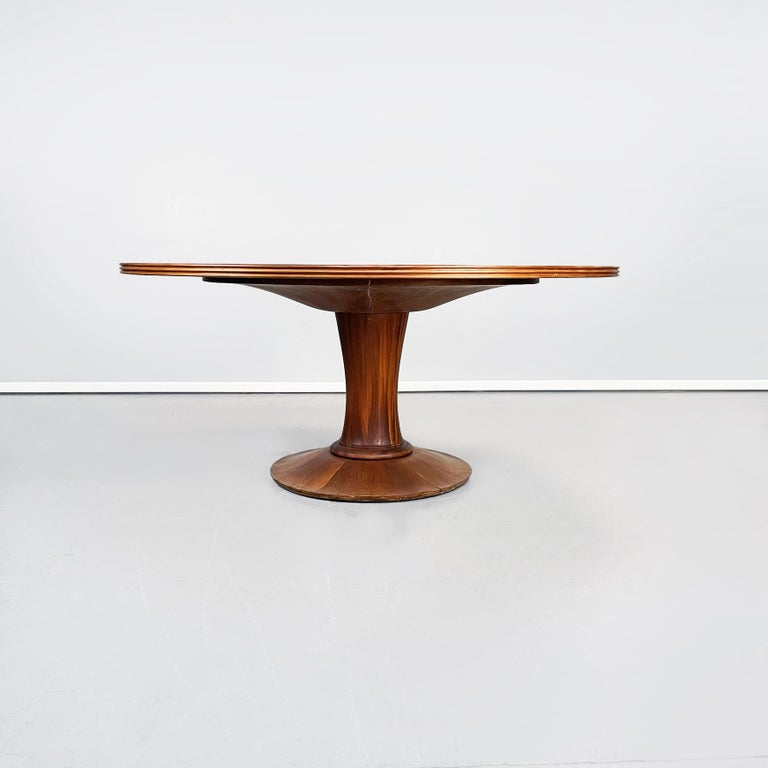 Italian mid century Round Dining Table in Wood and Dark Marble, 1940s