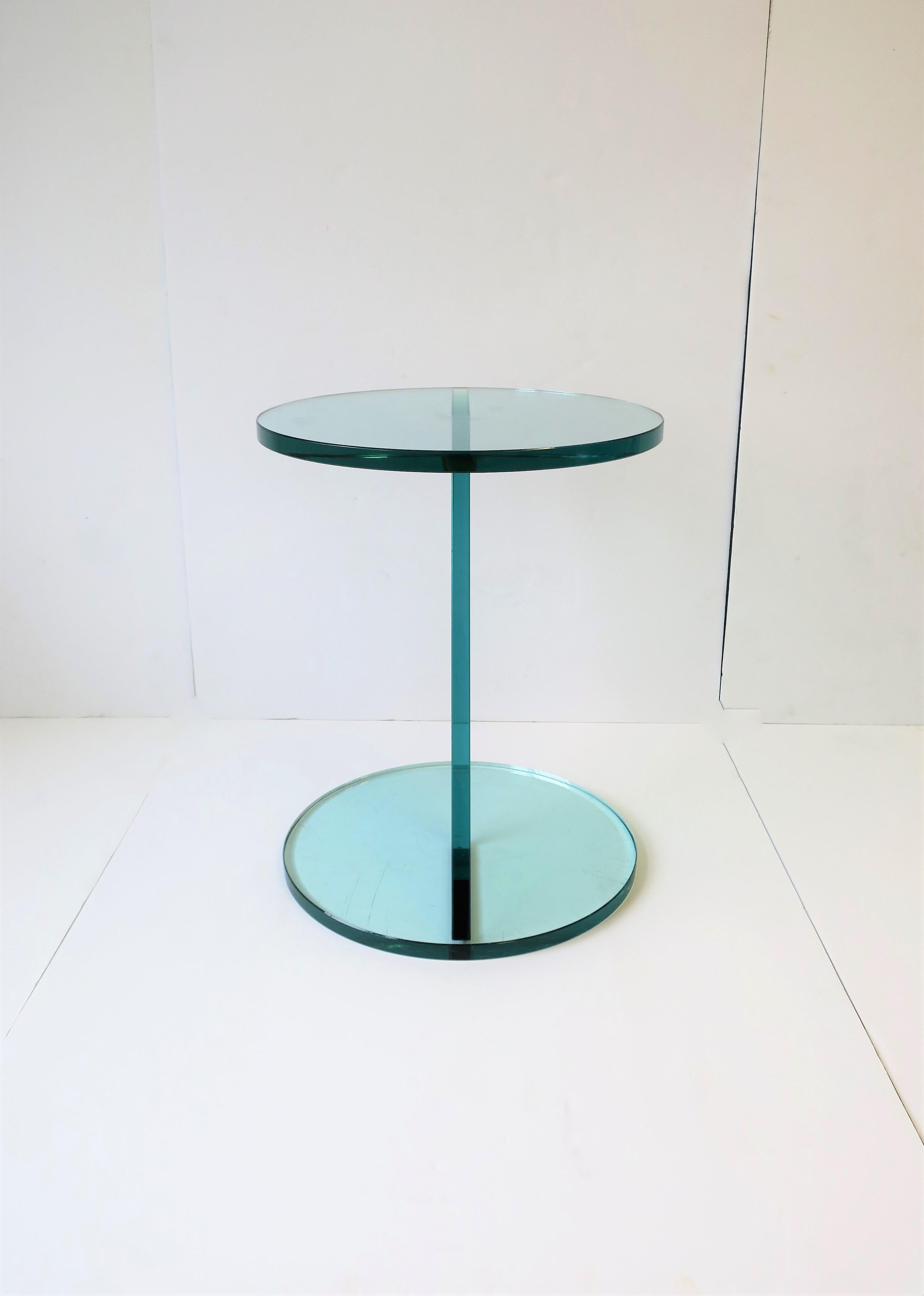 Tempered Italian Postmodern Round Glass Side Table or Drinks Table