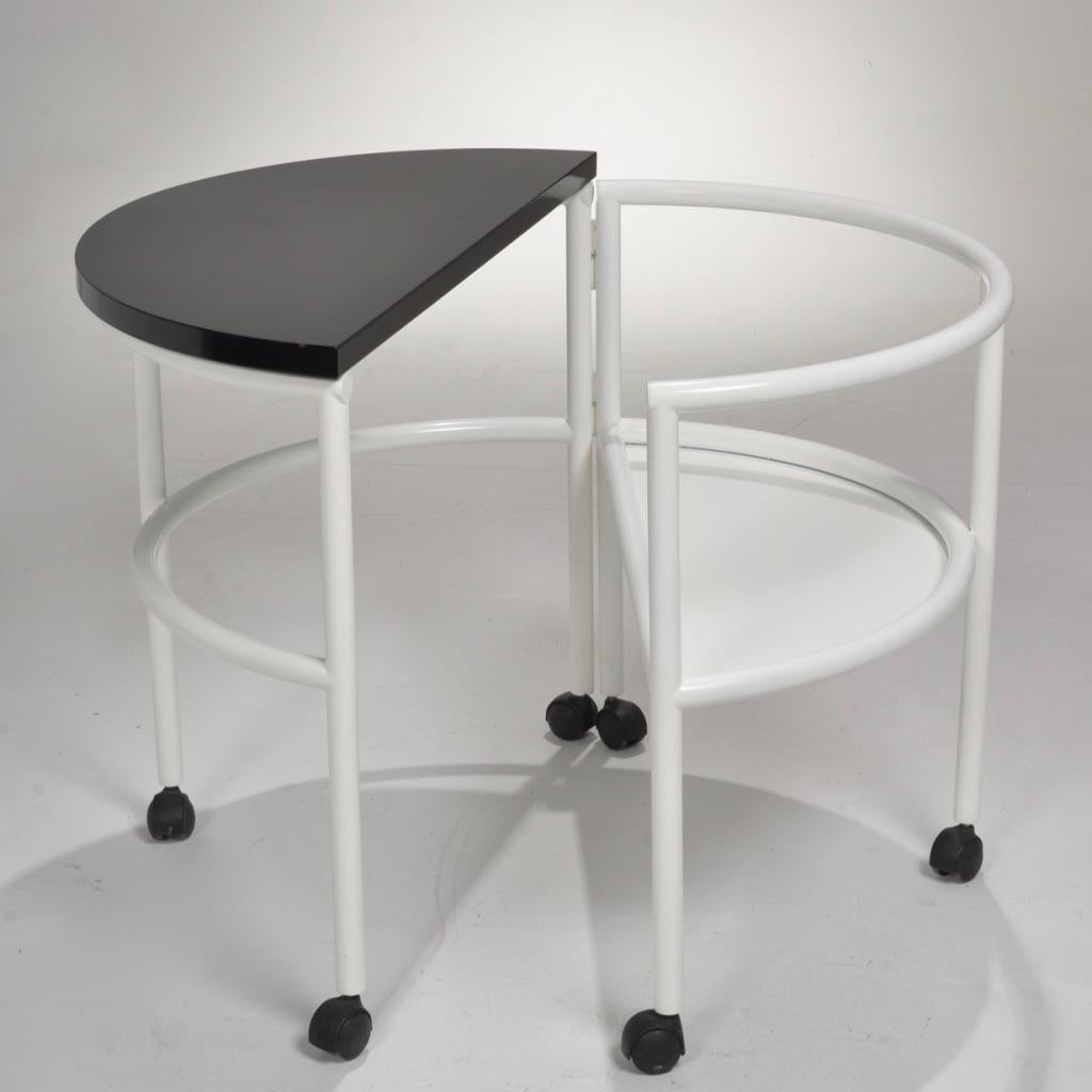Italian Postmodern Round Rolling Writing Desk In Good Condition For Sale In Los Angeles, CA
