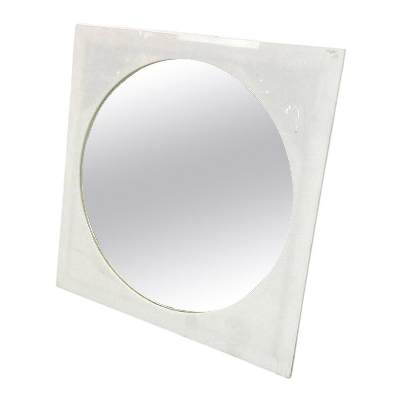 Miroir italien postmoderne de forme ronde avec cadre en plastique carré, années 1980