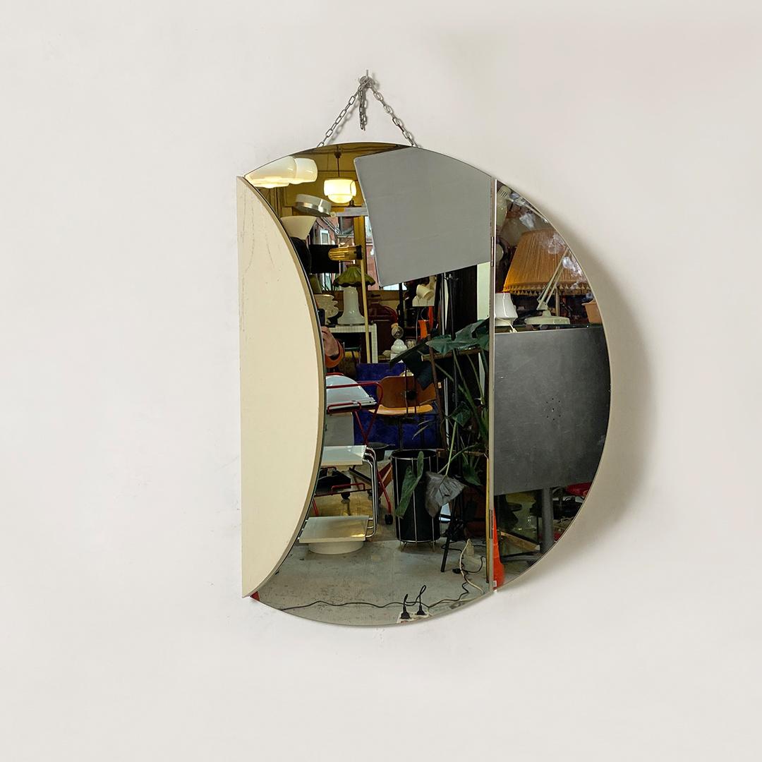 Post-Modern Italian Post Modern Round Wall Mirror with Hinged Side Doors, 1980s For Sale