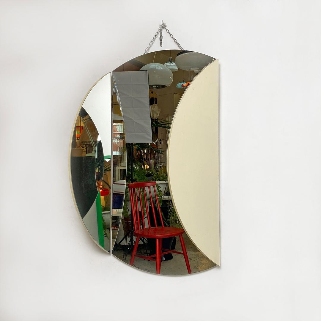 Late 20th Century Italian Post Modern Round Wall Mirror with Hinged Side Doors, 1980s For Sale
