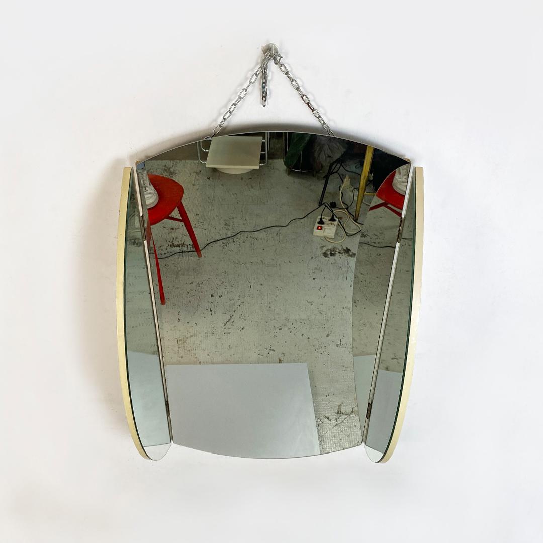Metal Italian Post Modern Round Wall Mirror with Hinged Side Doors, 1980s For Sale