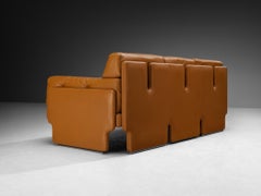 Italian Post-Modern Sculptural Sofa in Cognac Leather