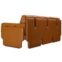 Italian Post-Modern Sculptural Sofa in Cognac Leather
