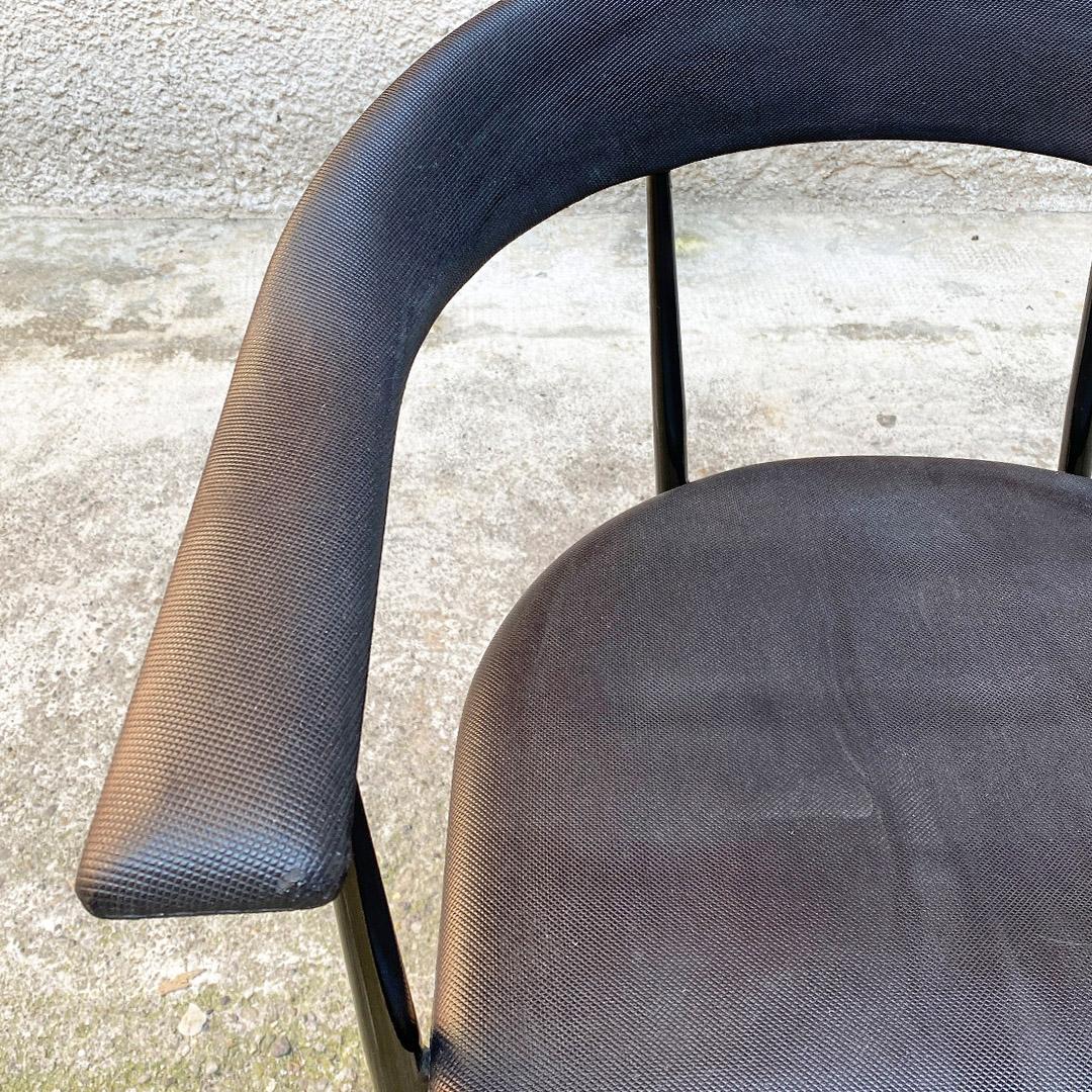 Italian Post Modern Set of Black Metal and Faux Leather Cockpit Chair, 1980s 4