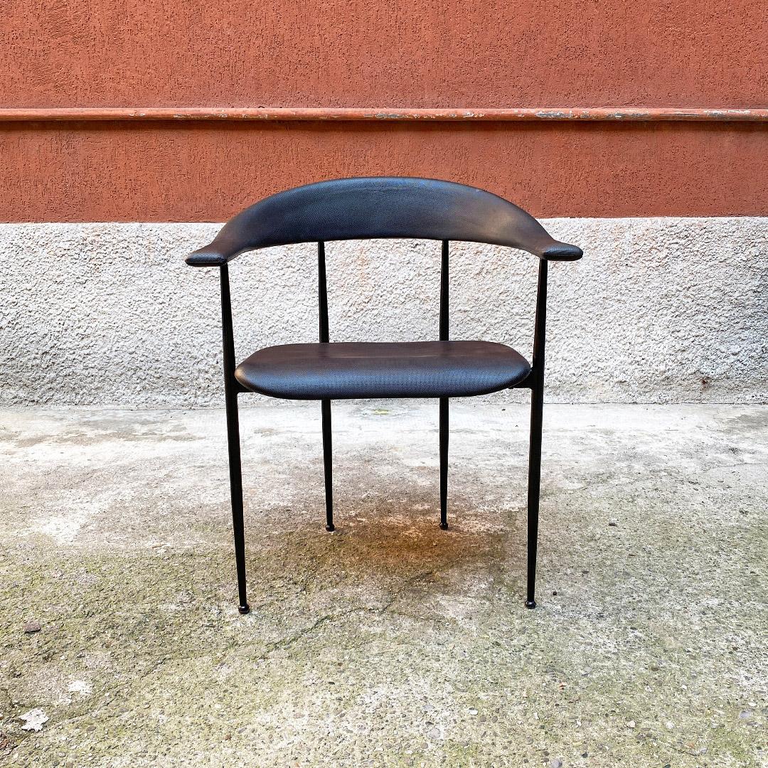 Italian Post Modern Set of Black Metal and Faux Leather Cockpit Chair, 1980s In Good Condition In MIlano, IT