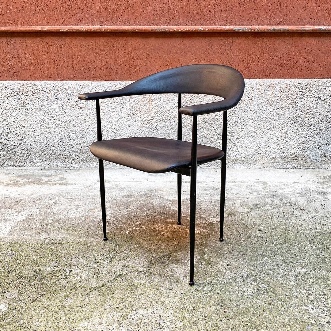 Late 20th Century Italian Post Modern Set of Black Metal and Faux Leather Cockpit Chair, 1980s