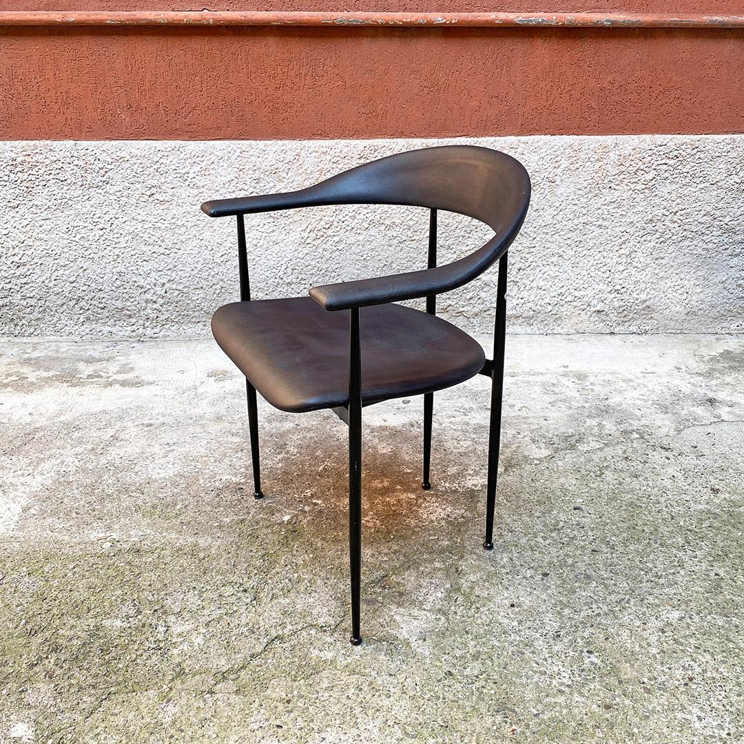 Steel Italian Post Modern Set of Black Metal and Faux Leather Cockpit Chair, 1980s