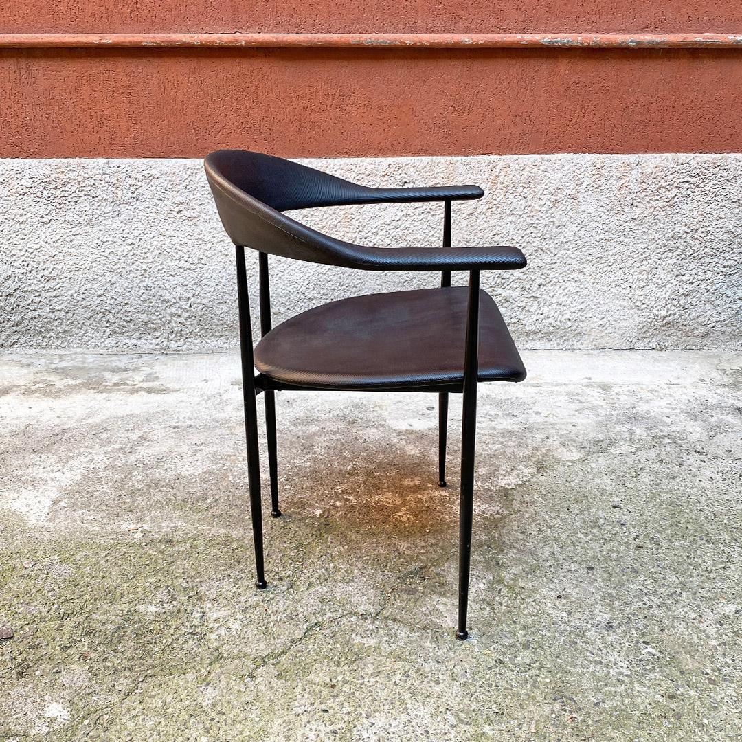 Italian Post Modern Set of Black Metal and Faux Leather Cockpit Chair, 1980s 1