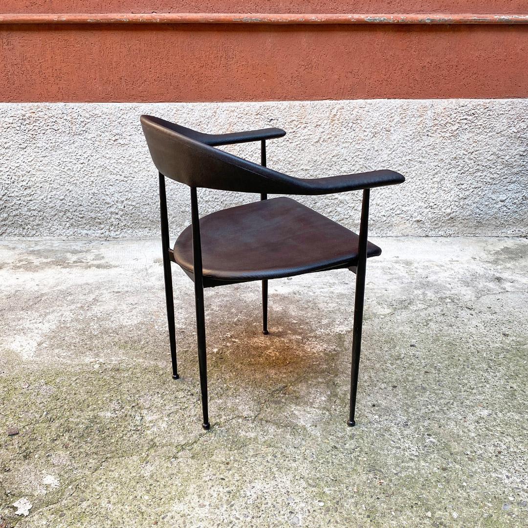 Italian Post Modern Set of Black Metal and Faux Leather Cockpit Chair, 1980s 2