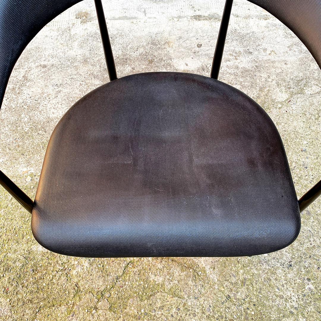 Italian Post Modern Set of Black Metal and Faux Leather Cockpit Chair, 1980s 3