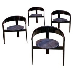 Italian Post Modern Set of Black Wood Cockpit Chairs with Original Fabric, 1980s