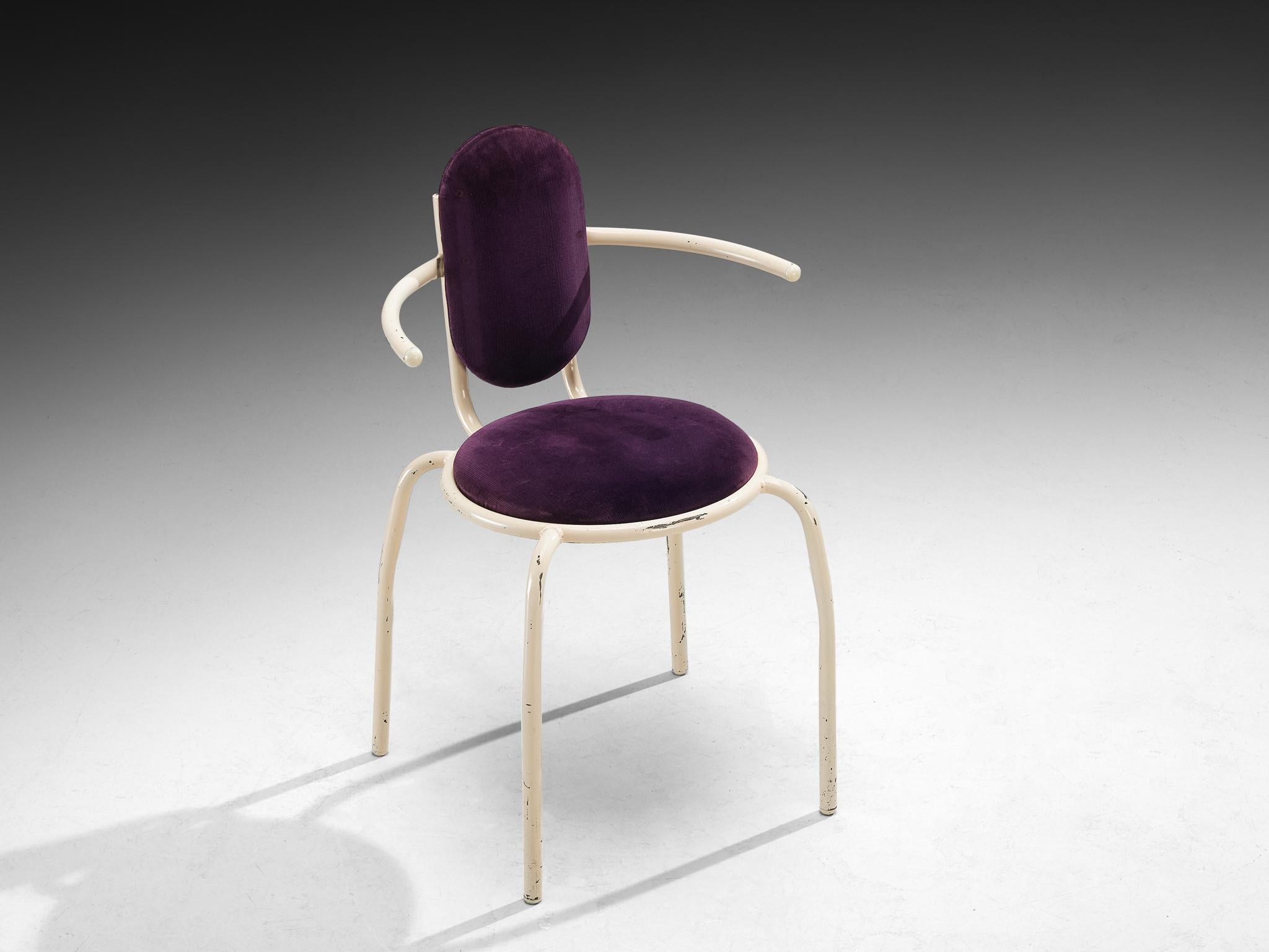 Italian Post-Modern Set of Six Armchairs in Purple Corduroy and Lacquered Steel For Sale 6