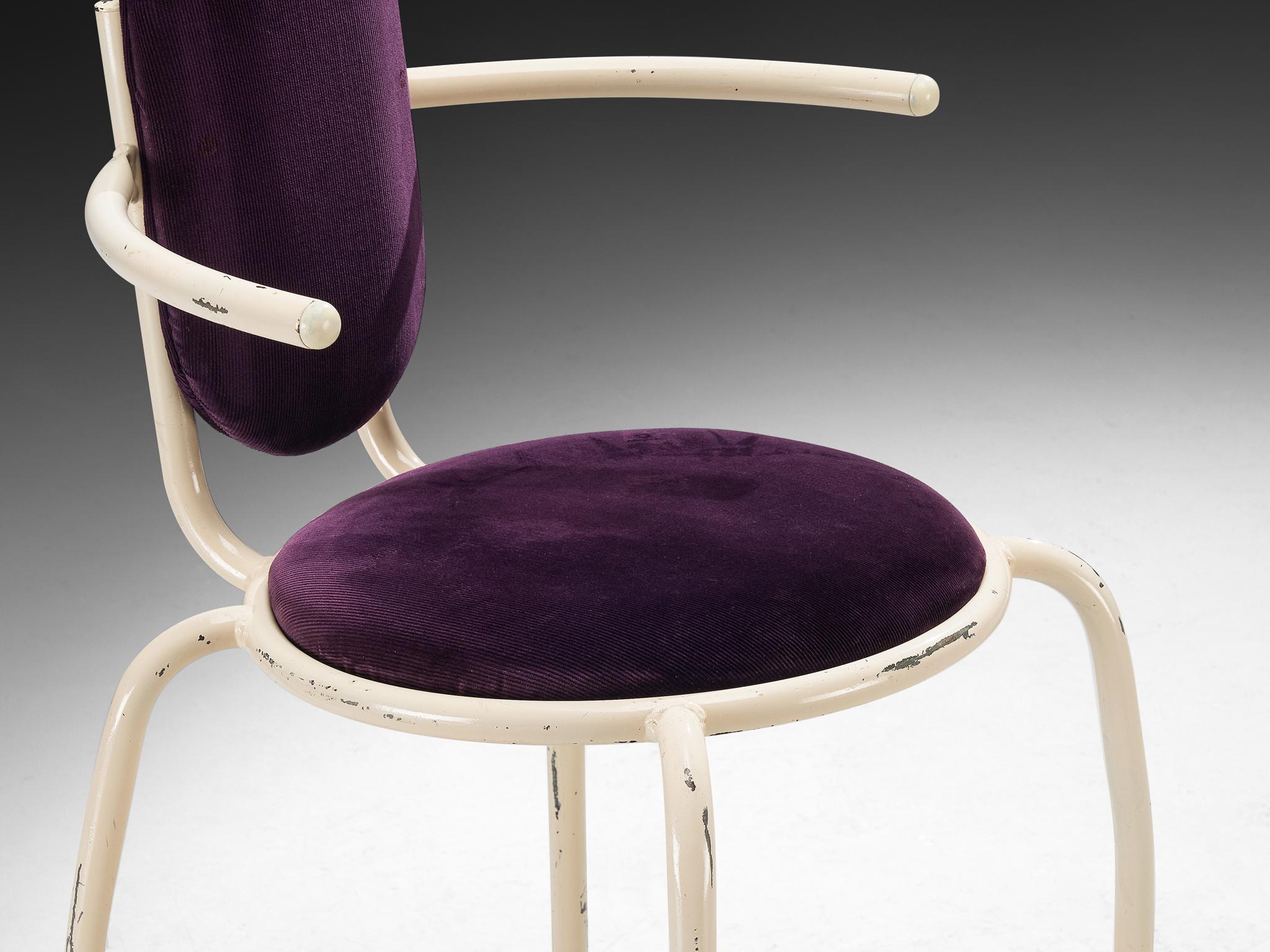 Italian Post-Modern Set of Six Armchairs in Purple Corduroy and Lacquered Steel In Good Condition For Sale In Waalwijk, NL