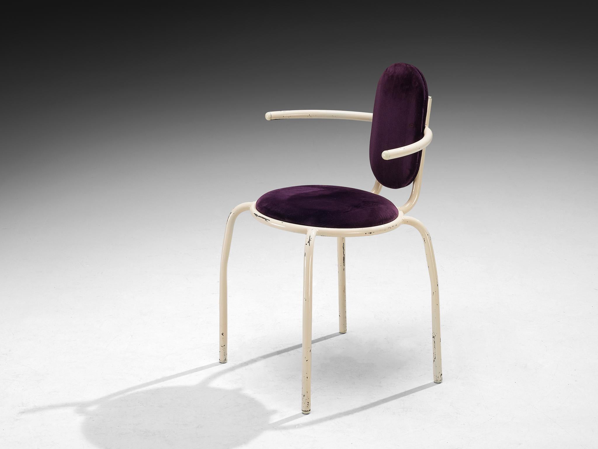 Italian Post-Modern Set of Six Armchairs in Purple Corduroy and Lacquered Steel For Sale 4