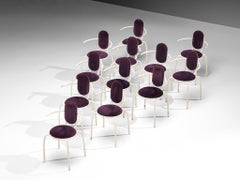 Italian Post-Modern Set of Twelve Armchairs in Purple Corduroy and Steel
