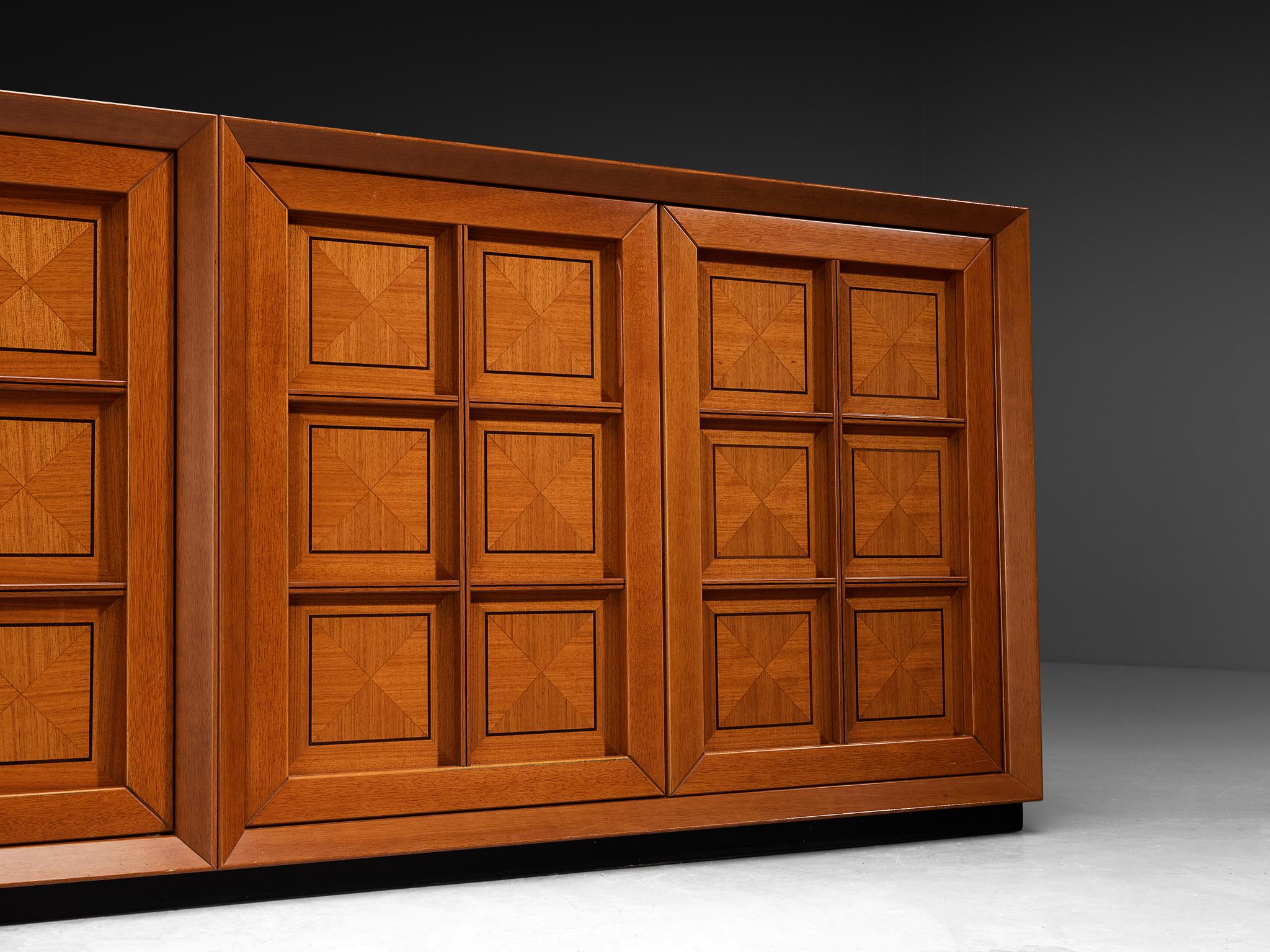 Cherry Italian Post-Modern Sideboard with Geometric Front For Sale