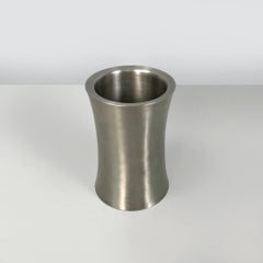 Italian post-modern silver colored round vase in stainless steel, 2000s