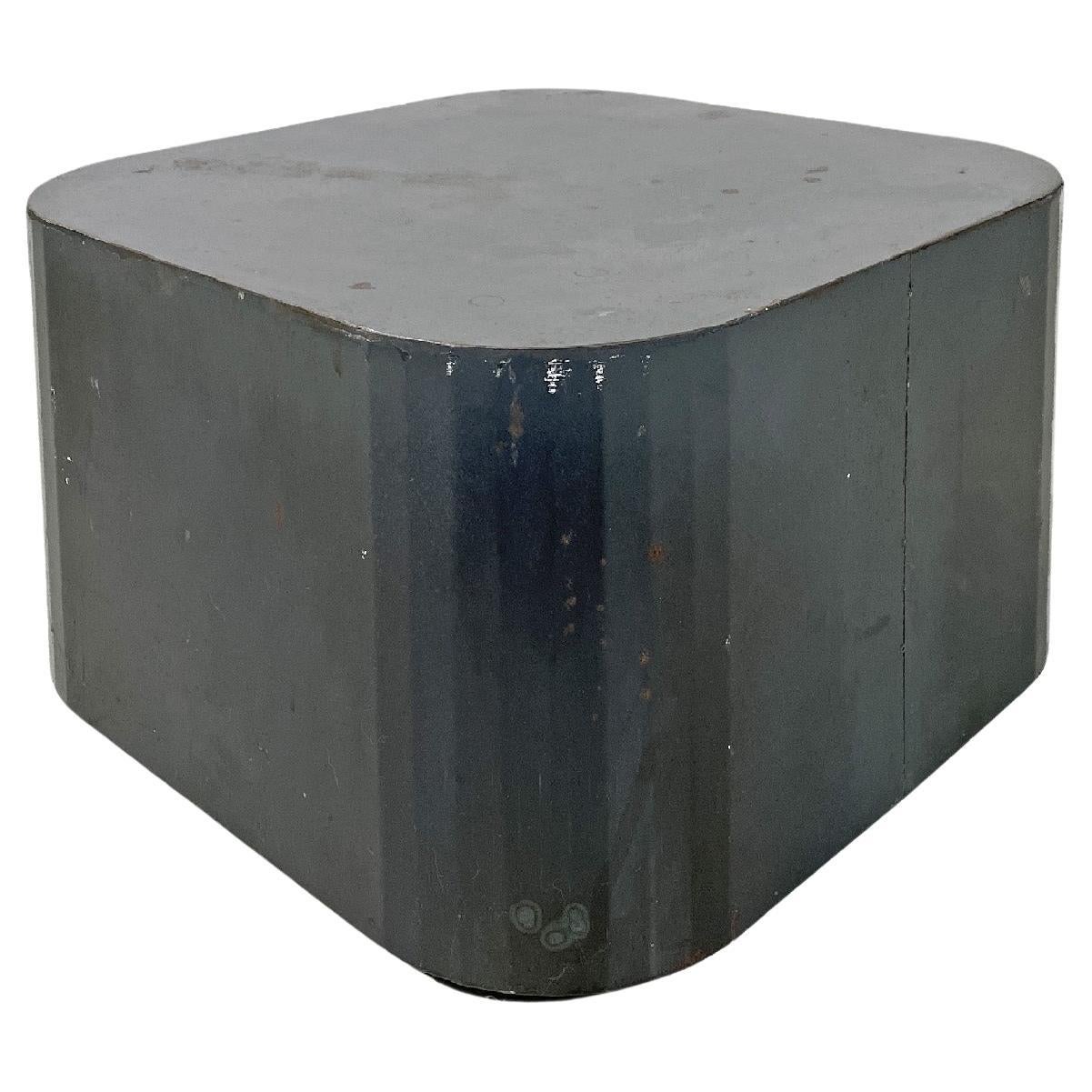 Italian post-modern squared coffee table or pedestal in burnished steel, 2000s