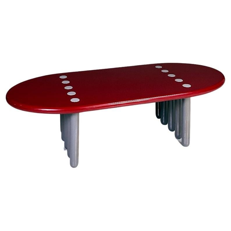 Italian Post Modern Ten-Legged Lacquer Bordeaux and Grey Wood Coffee Table 1980s For Sale