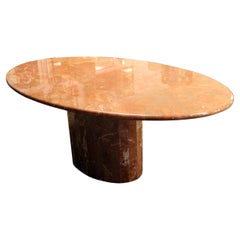 Italian Post Modern Terra Cotta Rust Colored Marble Italian Oval Dining Table