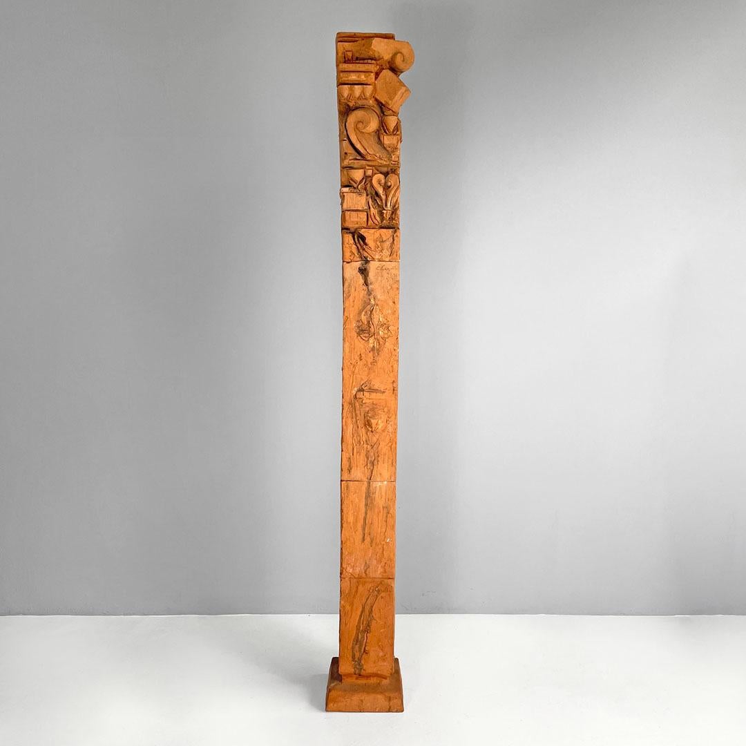 Italian post-modern terracotta sculpture by Edmondo Cirillo, 1996
Sculpture with a square base in terracotta, it develops in height and resembles a totem. The sculpture is modeled with geometric and decorative shapes, which in many points recall the
