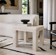 Italian Post-Modern Travertine Parsons Side Table, circa 1970s