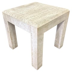 Italian Post-Modern Travertine Parsons Side Table, circa 1970s