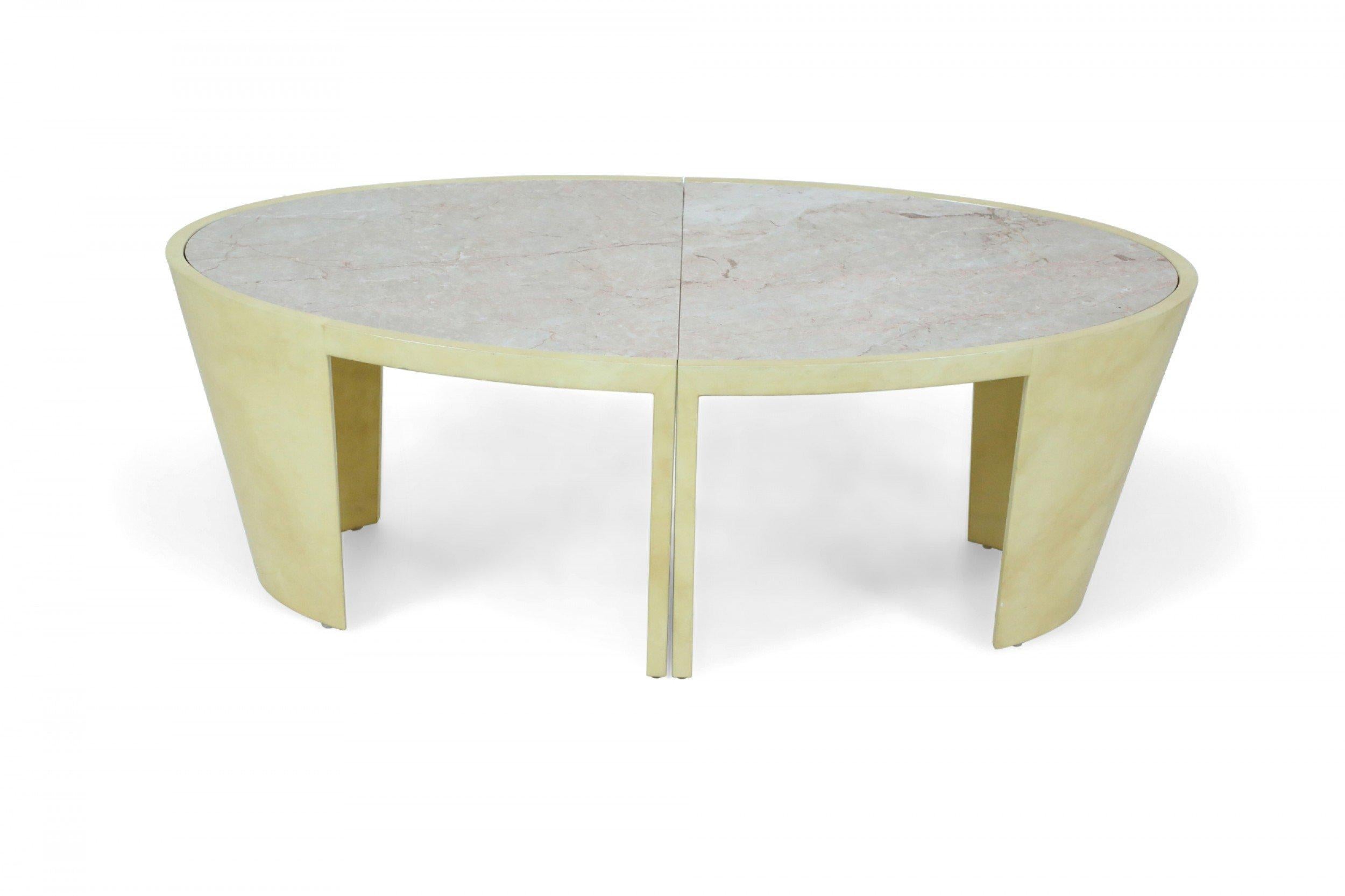 20th Century Italian Post-Modern Two-Piece Oval Parchment and Marble Coffee Table For Sale