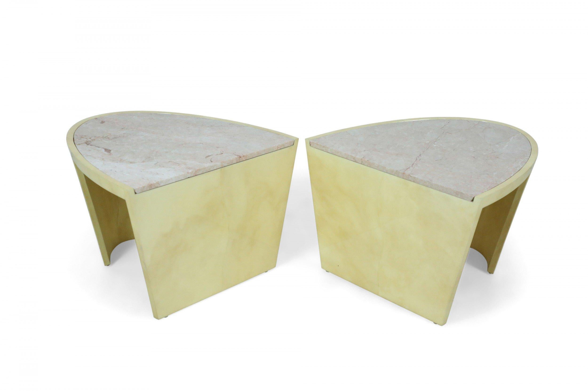 Breccia Marble Italian Post-Modern Two-Piece Oval Parchment and Marble Coffee Table For Sale