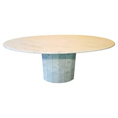Italian Post-Modern White Marble Grey Veining Oval Dining Table