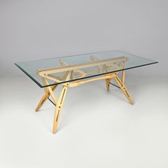 Italian post-modern wood and glass dining table Reale C. Mollino Zanotta, 1990s