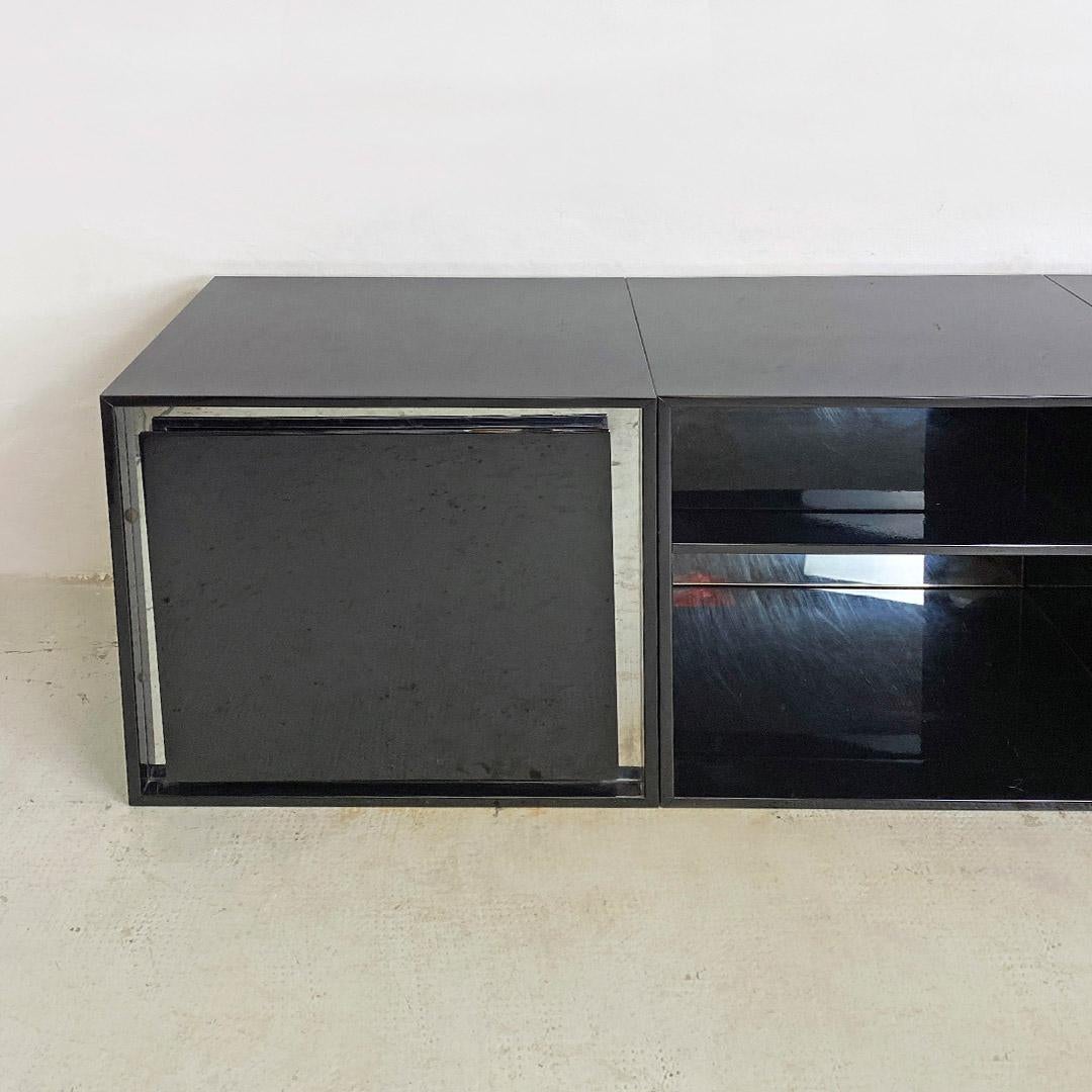 Italian Post Modern Wood Glossy Black and Mirrored Modular Sideboard, 1980s 6