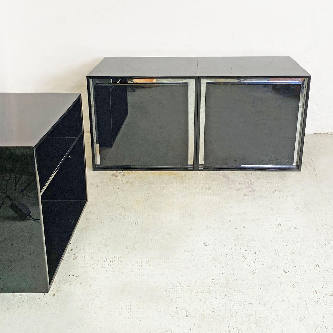 Italian Post Modern Wood Glossy Black and Mirrored Modular Sideboard, 1980s 3