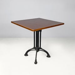 Italian post modern wooden top and decorated black cast iron bar table, 1990s