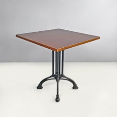 Italian post modern wooden top and decorated black cast iron bar table, 1990s
