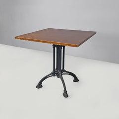 Italian post modern wooden top and decorated black cast iron bar table, 1990s