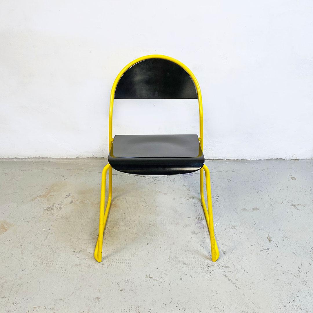 Italian Post Modern Yellow Metal Rod and Mat Black Wood Chair, 1980s 4