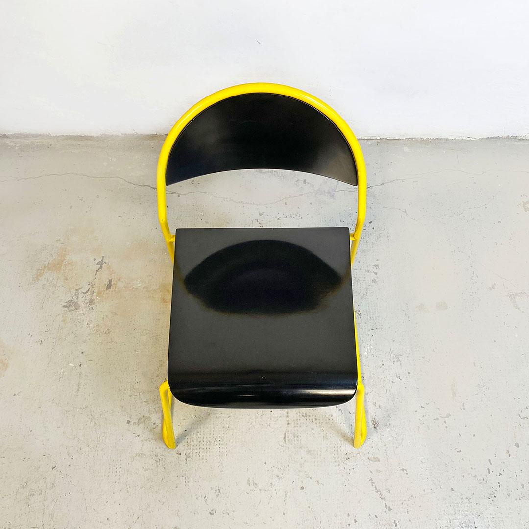 Italian Post Modern Yellow Metal Rod and Mat Black Wood Chair, 1980s In Good Condition In MIlano, IT