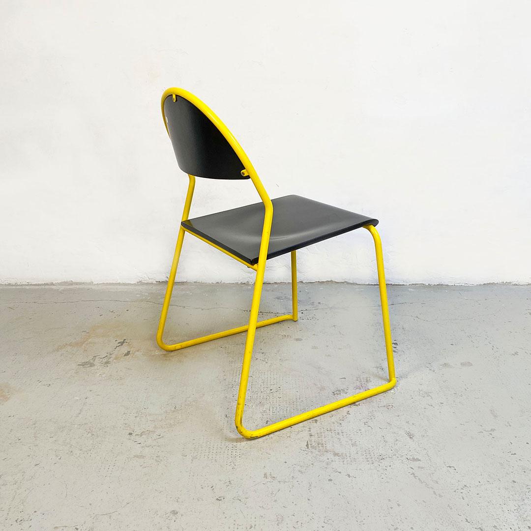 Italian Post Modern Yellow Metal Rod and Mat Black Wood Chair, 1980s 1