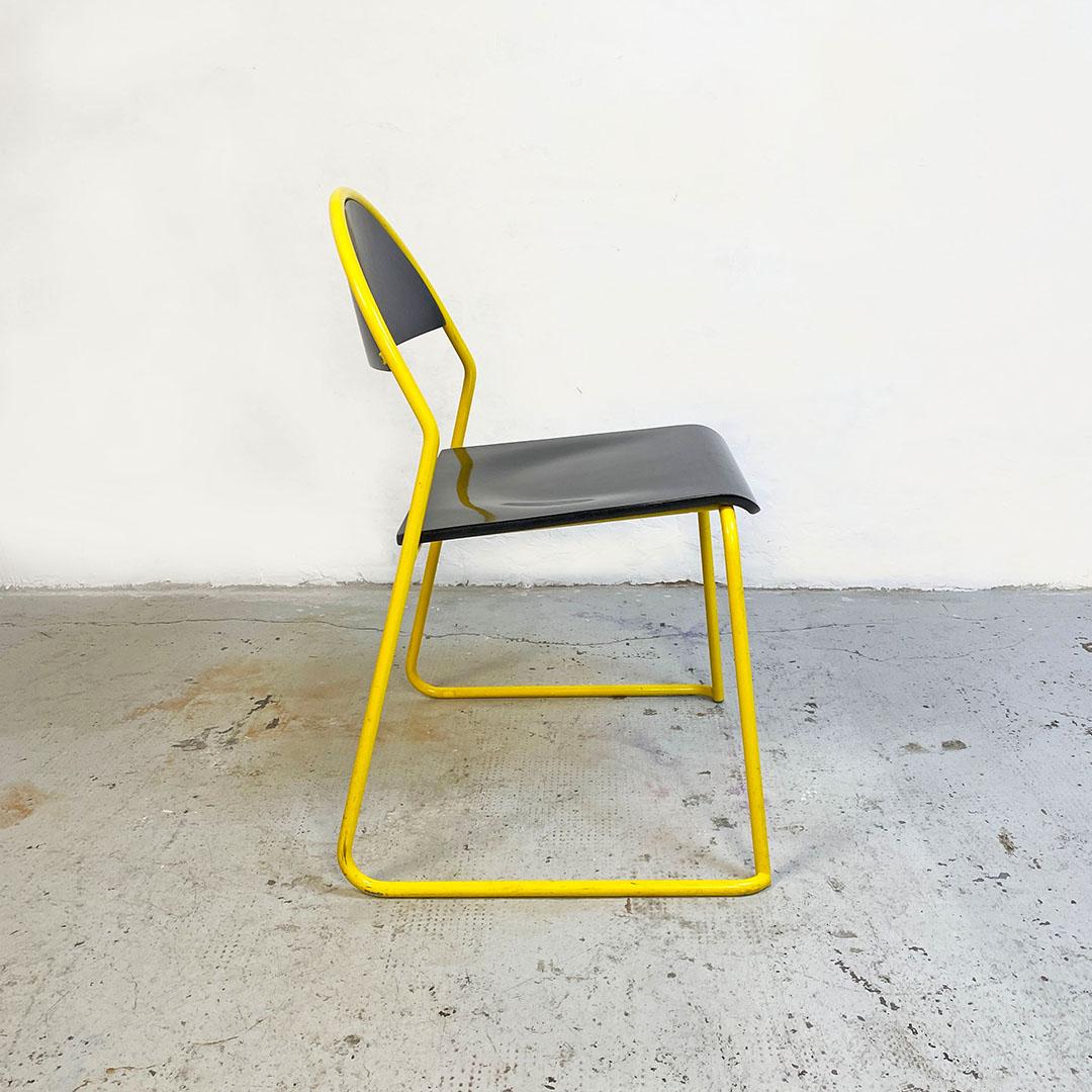 Italian Post Modern Yellow Metal Rod and Mat Black Wood Chair, 1980s 2