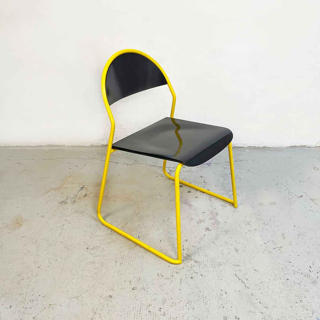 Italian Post Modern Yellow Metal Rod and Mat Black Wood Chair, 1980s 3