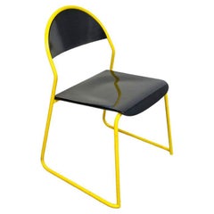 Italian Post Modern Yellow Metal Rod and Mat Black Wood Chair, 1980s