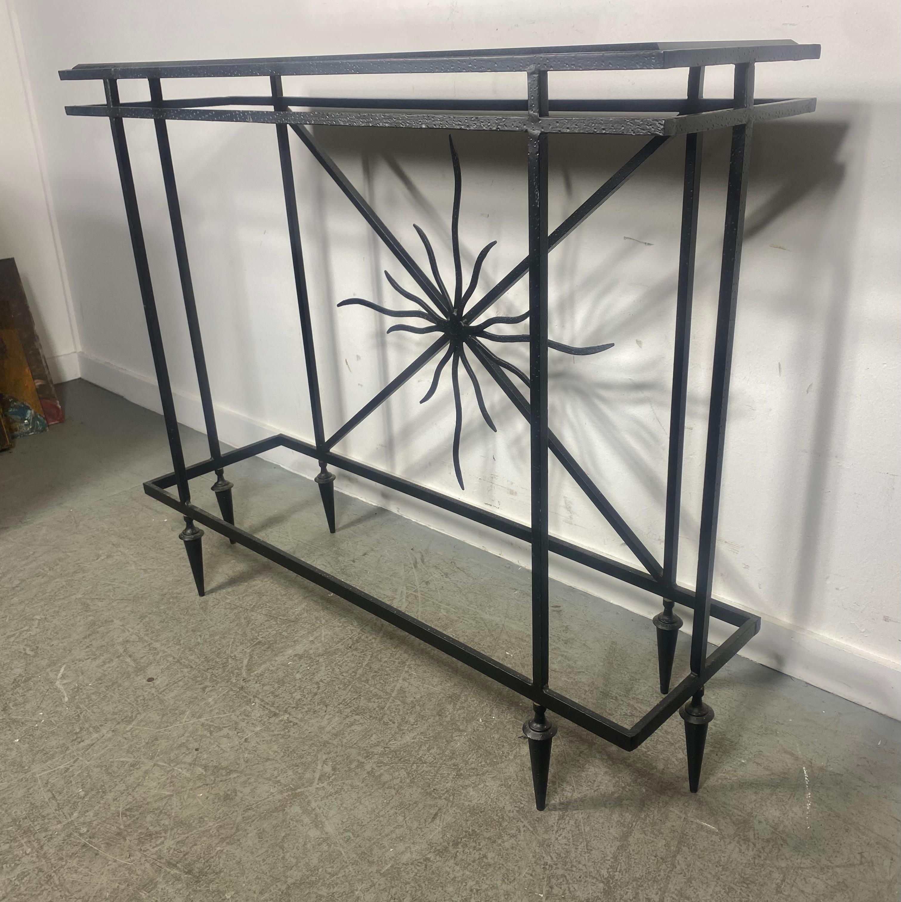Post-Modern Italian Post Modernist Iron and Marble Console Table , manner of Gio Ponti For Sale